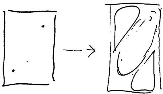 Two dots, Case 2: When the second dot is added in a different position, an entirely different configuration makes its appearance. This configuration includes a major diagonal center, and two triangular centers in the top left and bottom right of the rectangle.