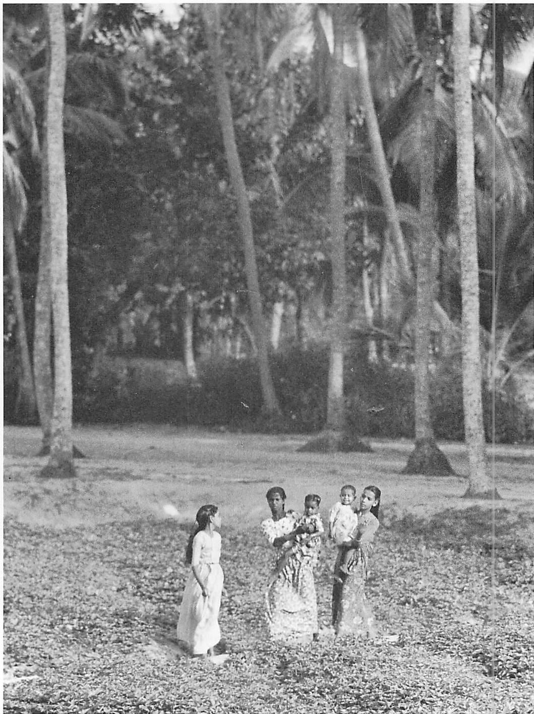 Indian scene, formed by its centers, the loose aggregation of space, the trees spaced apart, the flowing saris and the space which they create