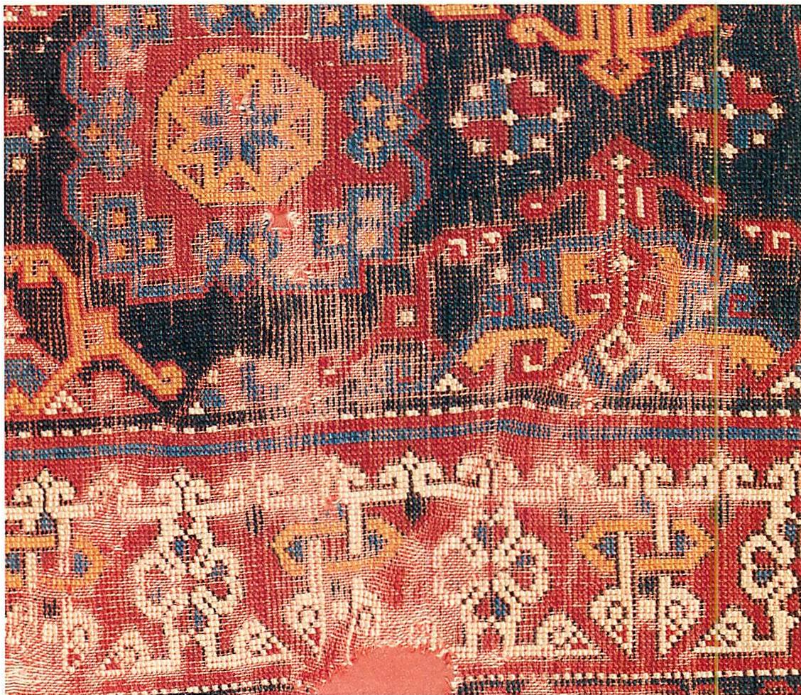 15th-century Anatolian carpet with a complex and beautiful border: the so-called Ghirlandaio design