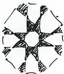 Step 4: Black star with partly formed white pentagons between the tips