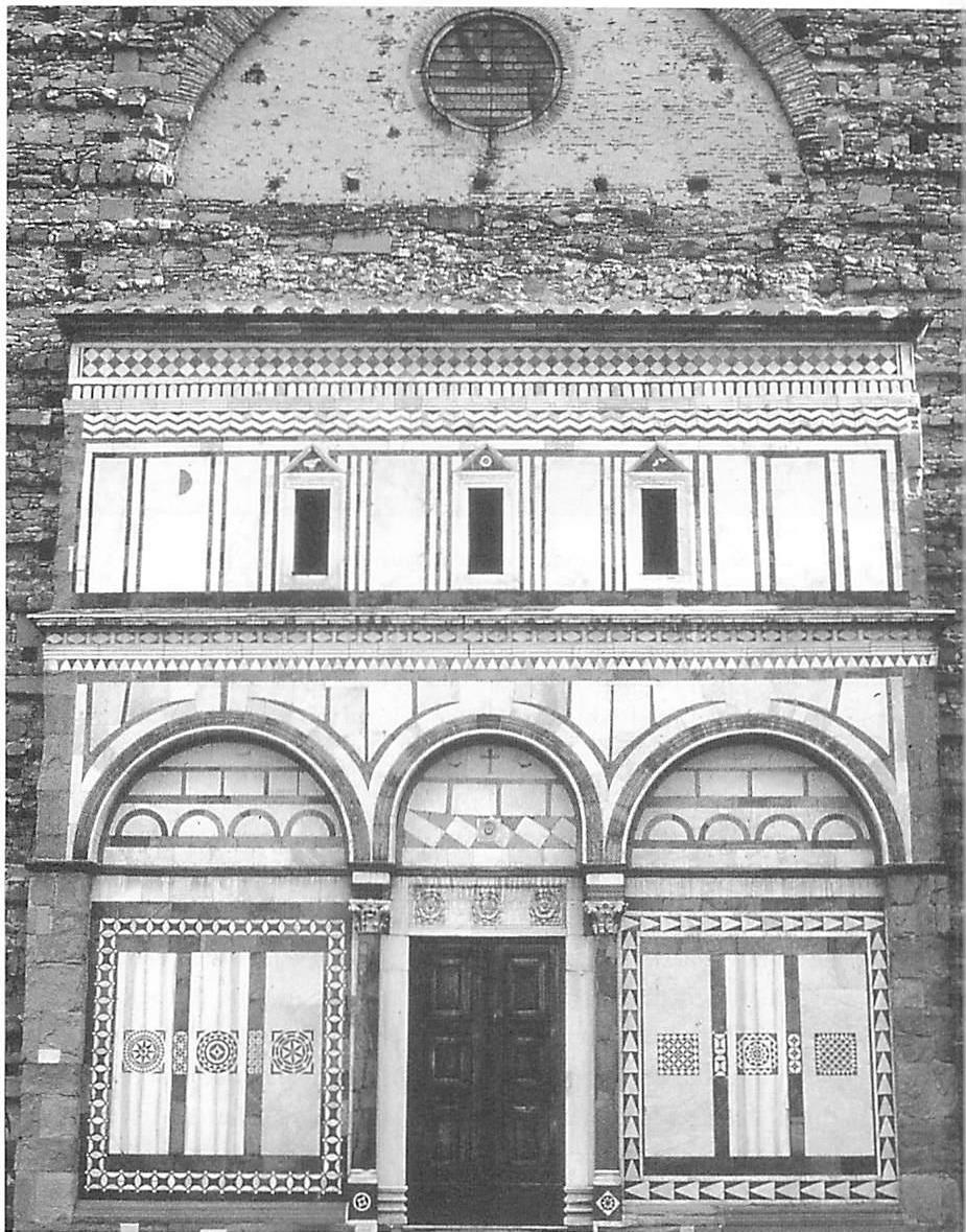 Tuscan church front: contrasts of rough and smooth, dark and light, solid and void are all working together.