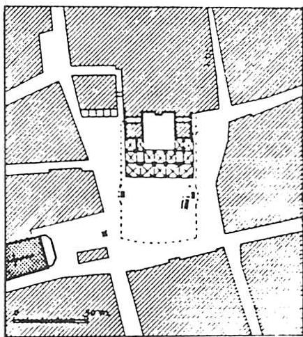 Harmonious roughness in a public square: each building edge falls where it does for a powerful reason. The result appears rough, but is in reality perfectly fitted.