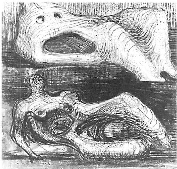 Women's figures drawn by Henry Moore