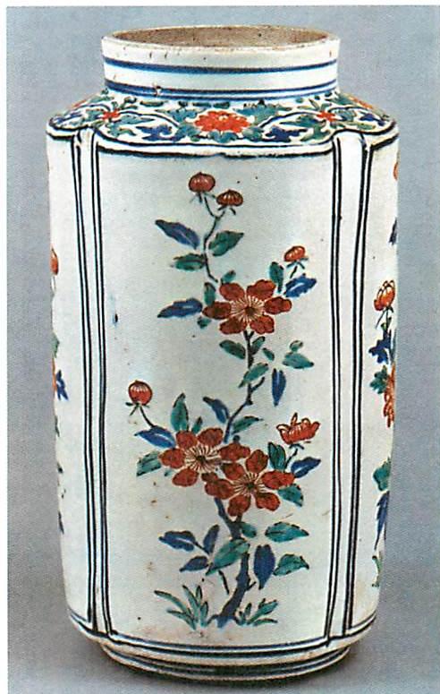 Kakiemon ware jar with flowering stems in four panels: from the 18th century, Japan