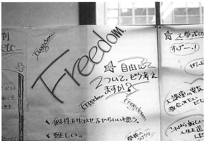 The students' poster, expressing their feeling about the school