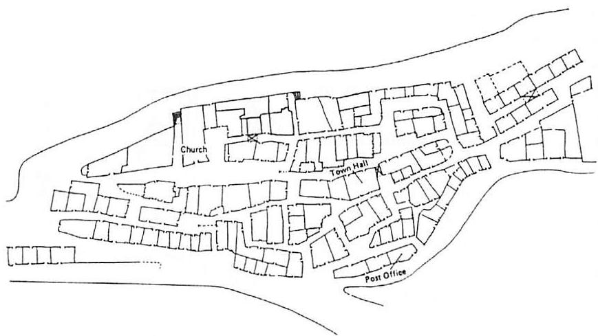 The French village of “G”, shown in Hillier and Hanson. The beady-ring structures or loops are the centers whose high density makes it work as a community.