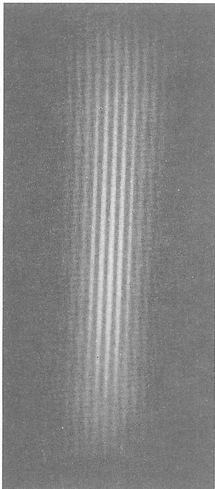 Photograph of the interference fringes made by electrons hitting a wall in the two-slit experiment